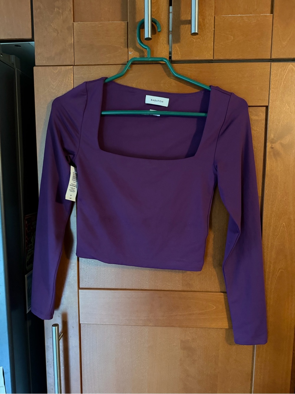 Babaton Plum Square-Neck Long-Sleeve Crop Top NWT S
